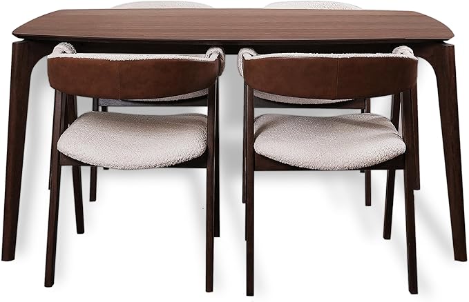 CONSDAN Dining Table Set for 4-6, Includes 1 Table & 4 Chairs, Walnut Veneer Top, Solid Wood Frame, Natural Wood Grain, Easy Assembly, Modern Design
