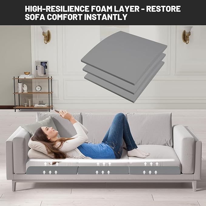 Couch Cushion Support for Sagging Seat - 20" x 20" High-Density Curved Foam Sofa Cushion Support Board, Couch Supporter for Under The Cushions, Grey Set of 3