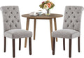 COLAMY 3-Piece Extendable Dining Table Set for 2, 36" Kitchen Round Wood Table with 2 Tufted Dining Room Chairs,Light Brown/Light Grey
