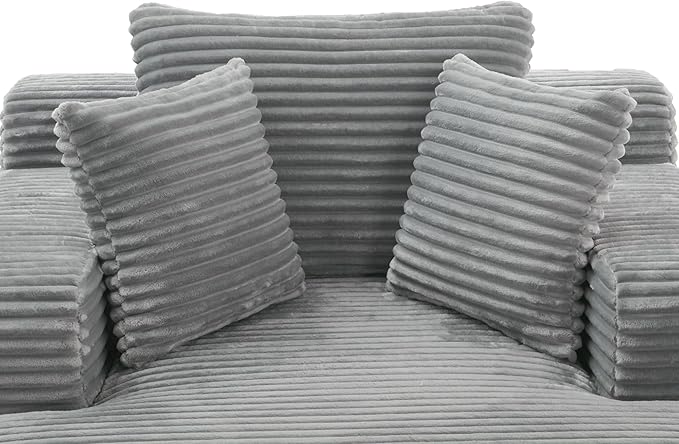 Oversized Chaise Daybed Lounge Sleeper Chair Sofa Bed Indoor, Fluffy Corduroy Upholstered Sleeper Recliner Sofabed Full Foam Boneless Cloud Sofabed W/3 Pillows for Home/Apartment Living Room Bedroom