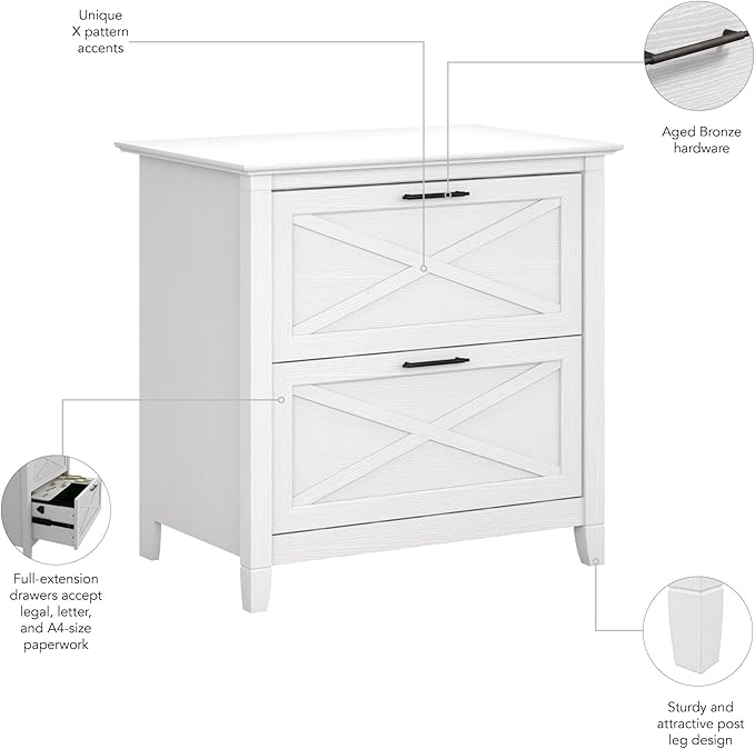 Bush Furniture Key West Lateral File Cabinet, Modern Farmhouse 2 Drawer File Cabinet for Home Office