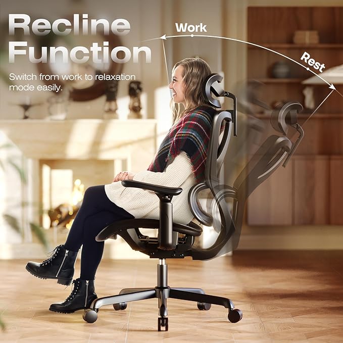 ELABEST T11 Ergonomic Office Chair,High Back Desk Chairs with Separate Lumbar Support,Magic Armrests,Adjustable Wide Headrest,Comfy Executive Computer Chair,Big and Tall Mesh Chair for Home Office