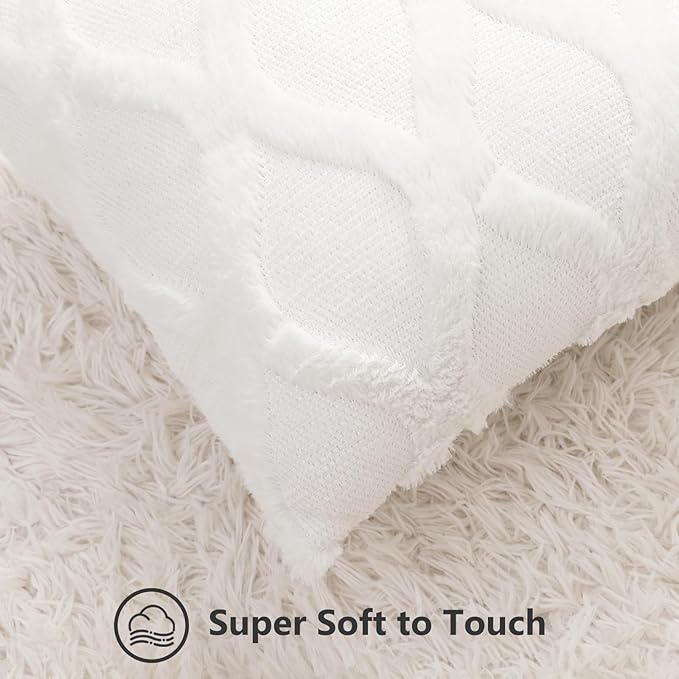 decorUhome Throw Pillow Covers 24x24 Inch Set of 2, Soft Plush Faux Fur Wool Cream White Couch Pillow Covers, Decorative Neutral Pillow Cases for Bed Sofa Living Room Home Decor