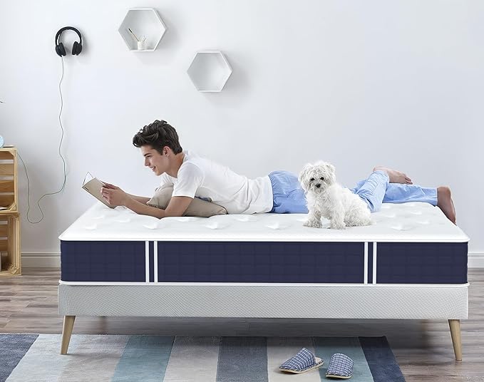 Coolvie Queen Mattress, 10 Inch Hybrid Mattress Queen Size, Individual Pocket Springs with Memory Foam, Bed in a Box, Cooler Sleep with Pressure Relief and Support