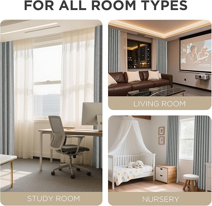 Joydeco 100% Blackout Curtains for Bedroom - Natural Linen Curtains 37" W x 84" L Long, Thermal Insulated 2 Panels Light Grey. Room Darkening Light Blocking Drapes for Living Room