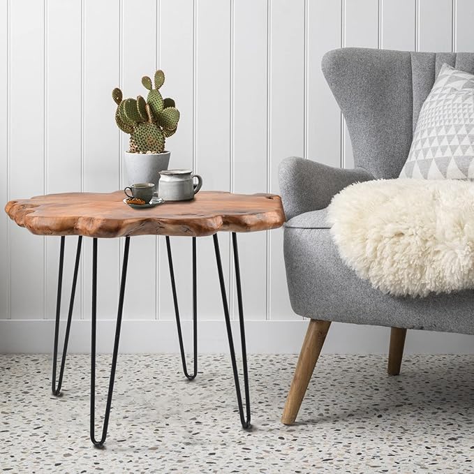 27.5 Inch Live Edge Side Table, Wood Freeform Small End Table with Waterproof Surface, Rustic Accent Table Unique for Living Room, Bedroom, Home