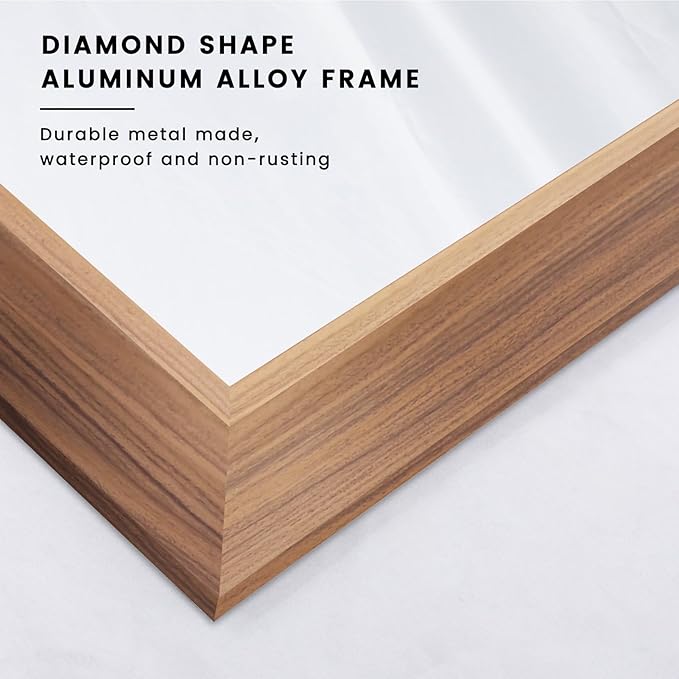Amorho Bathroom Mirror, 24x32 Inch Wall Mirror, Walnut Wood Grain Metal Framed, Anti-Rust, Hang Horizontally/Vertically, Suitable for Bedroom, Farmhouse, Bathroom, Decorative