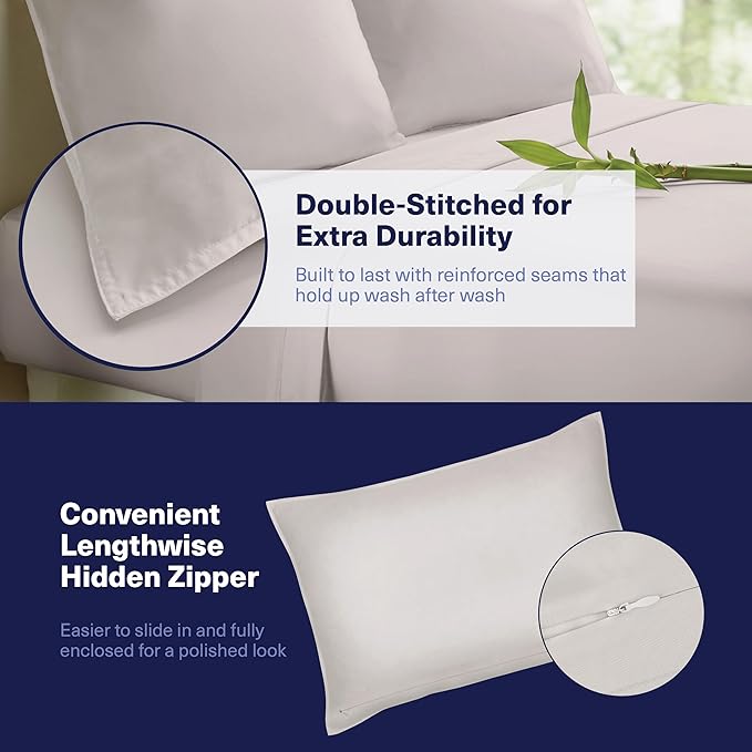 Kickoff Viscose Bamboo Sheets Full Size 4-pc 100% Organic Bamboo Viscose Bed Cooling Sheets Full Size Set Cool Bedding for hot Sleepers Sheet, Flat, Fitted, Pillowcases (Dove Grey, F)