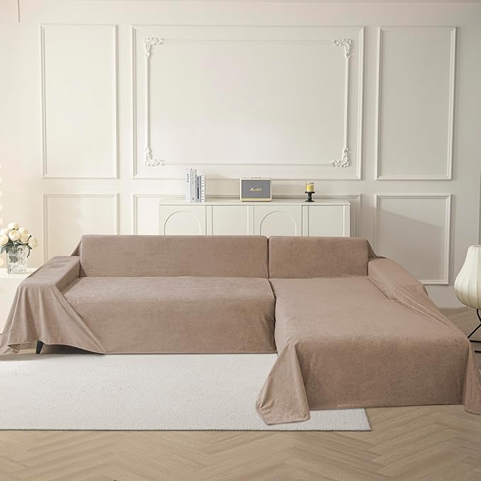 MYSKY HOME Couch Cover Sofa Covers for 3 Cushion Couch, Dog Couch Covers Protector for Sectional Sofa, Non Slip Soft Sofa Slipcover Modern Furniture Protector for Pet, 91" x 134", Khaki
