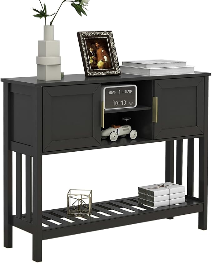 TaoHFE Console Table with Storage with Doors, Entryway Console Table with Doors, Modern Sofa Table for Hallway, Living Room, Dining Room, Console Table of Practical Type for Home, Black