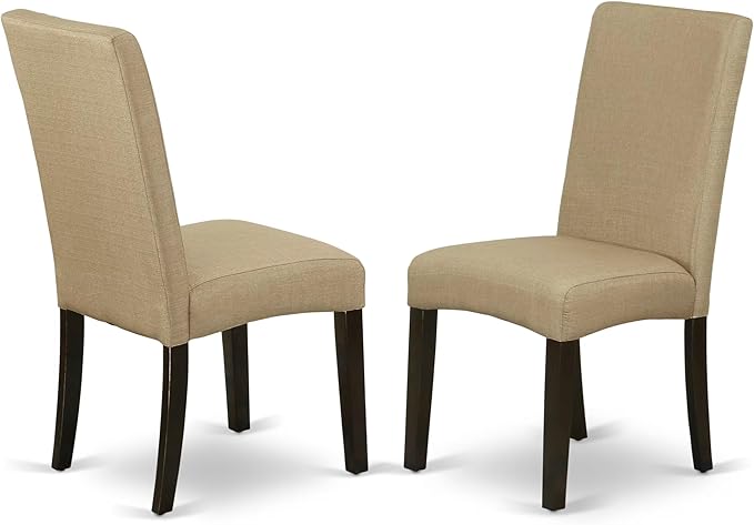 East West Furniture ANDR3-CAP-03 3 Piece Dining Room Table Set Contains a Round Kitchen Table with Pedestal and 2 Brown Linen Fabric Parsons Dining Chairs, 36x36 Inch, Cappuccino