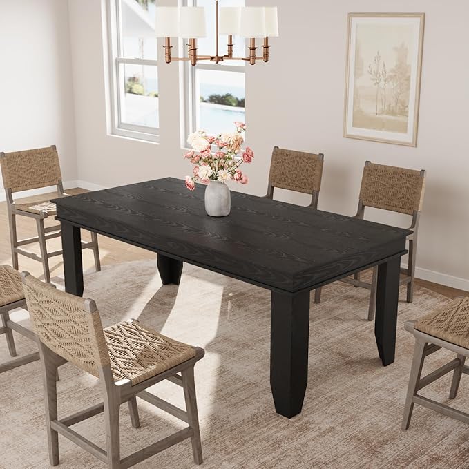GarveeHome Farmhouse Dining Table for 6-8 People, 71" Long Black Kitchen Tables with Wooden Sturdy Frame, 6 Ft Large Rectangular Dinner Table for Living Room, Kitchen, Dining Room