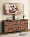 TV Stand with Mount for 32/55/65/75/85 inch TVs, Entertainment Center with 9 Fabric Drawers Dresser Storage, Height Adjustable Media Console