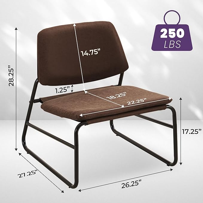 Modern Accent Chair Comfy Living Room Chair Armless Sling Accent Chairs Upholstered Side Sitting Chairs with Metal Frame for Office Reception Reading Bedroom Waiting Room, Brown