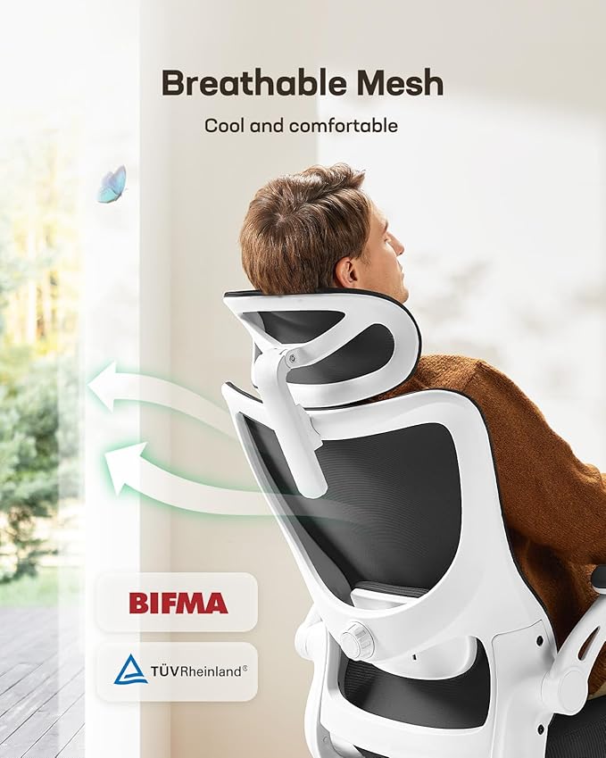 Marsail Ergonomic Office Chair: Office Computer Desk Chair with High Back Mesh and Adjustable Lumbar Support Rolling Work Swivel Task Chairs with Wheel 3D Armrests and Headrest