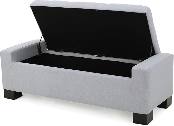 Ball & Cast 50.8" Upholstered Storage Ottoman with Tufted Waffle Stitch,End Bench w/Uses Pressure Hinges and Wood Legs,Entryway Fabric Footrest Stool for Living Room & Bedroom,Navy Blue