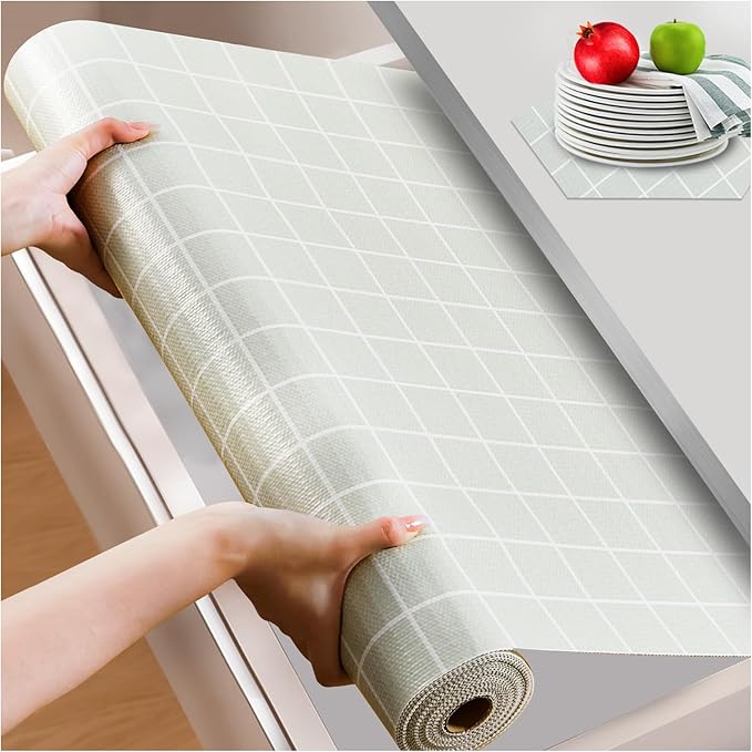 Beautysaid Shelf and Drawer Liner for Kitchen Cabinet, Non Adhesive Non Slip Shelf Paper Waterproof Washable Thickened for Dresser Pantry Shelve Bathroom Protector Liner(Light Green,18 in x 10 FT)