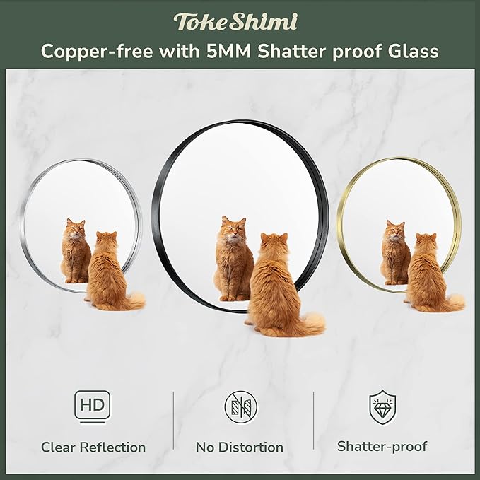 TokeShimi Brushed Gold Round Mirror 30 Inch Gold Round Vanity Bathroom Mirror for Wall Aluminum Alloy Matte Metal Frame Modern Gold Circle Mirror Fit in Minimalist Multi Style Home Decor
