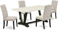 East West Furniture V627EL635-5 5 Piece Dining Table Set for 4 Includes a Rectangle Kitchen Table with V-Legs and 4 Doeskin Linen Fabric Parson Dining Chairs, 40x72 Inch, Multi-Color