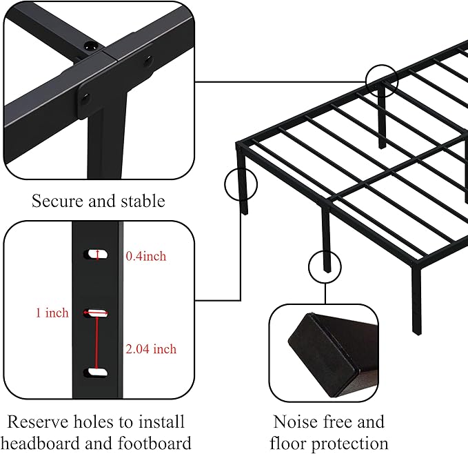 Full Bed Frame No Box Spring Needed, 14 Inch Heavy Duty Metal Platform Bed Frame Full Size with Storage, 2500lbs Steel Slats Support, Easy Assembly, Black
