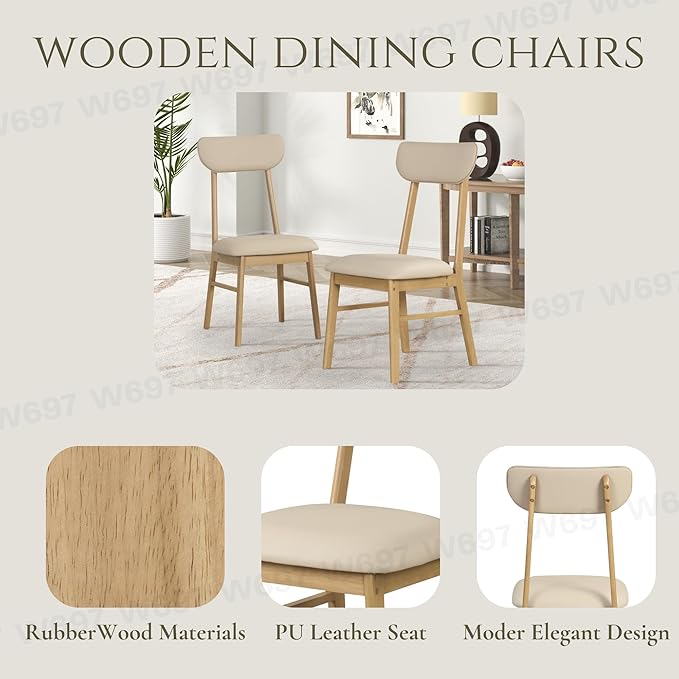 Merax 6-Piece Dining Table Set, One Table One Bench and Four Chairs, High Gloss White Tabletop with Light Oak Color