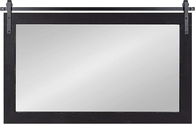 Kate and Laurel Cates Farmhouse Horizontal Wood Framed Wall Mirror, 40 x 26, Black, Barn Door-Inspired Rustic Mirrors for Wall