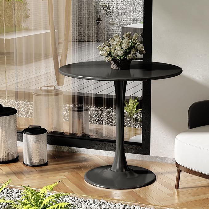 Black Round Table Modern Dining Table Tulip Round Kitchen Table Mid Century Coffee Table for Living Room, 31.5 inch