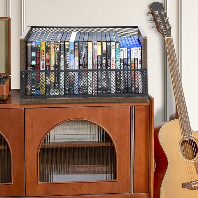 DVD Storage Rack - DVD Storage Case Holds 28 Full Case DVDs, 32 Blu-Ray Disc, Desktop or Closet DVD Stand, CD Display for Blu-Ray | Video Gam e Cases | Papers | Cards