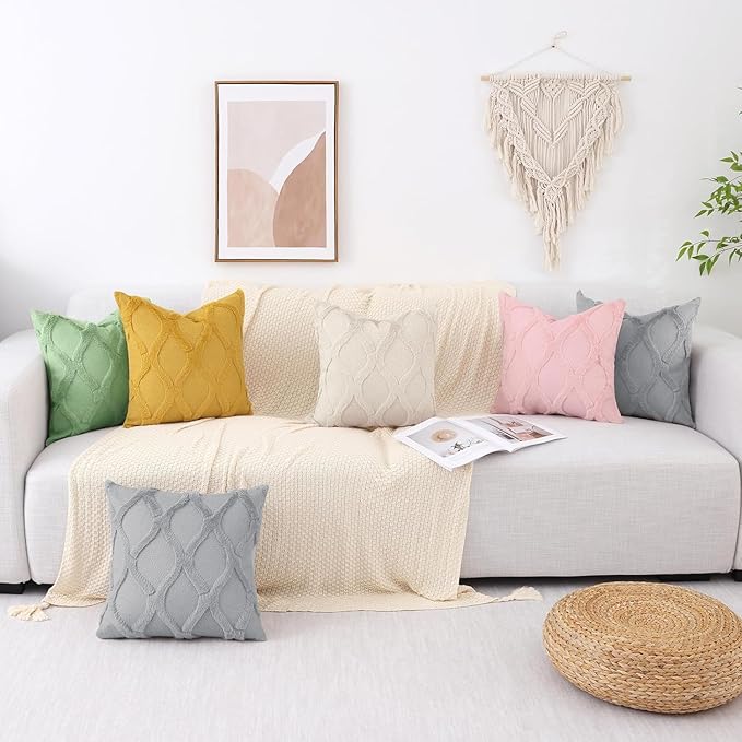 decorUhome Throw Pillow Covers 20x20 Inch Set of 2, Soft Plush Faux Fur Wool Grey Couch Pillow Covers, Decorative Neutral Pillow Cases for Bed Sofa Living Room Home Decor