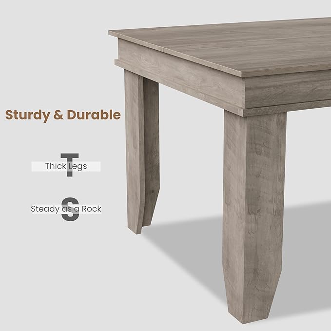 GarveeHome Farmhouse Dining Table for 6-8 People, 71" Long Gray Kitchen Tables with Wooden Sturdy Frame, 6 Ft Large Rectangular Dinner Table for Living Room, Kitchen, Dining Room