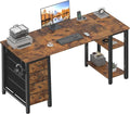 Lufeiya 63 inch Computer Desk with 4 Fabric Drawers & Storage Shelves, Writing Work Study Desk for Home Office Bedroom, Modern Simple Student PC Desks Table, Rustic Brown