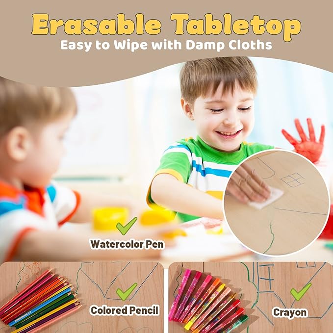FUNLIO Kids Table and 4 Chairs Set for Ages 3-8, Height Adjustable Toddler Table and Chair Set, Easy to Wipe Arts & Crafts Table, for Classrooms/Daycares/Homes, CPC & CE Approved (5-Piece Set) - Gray