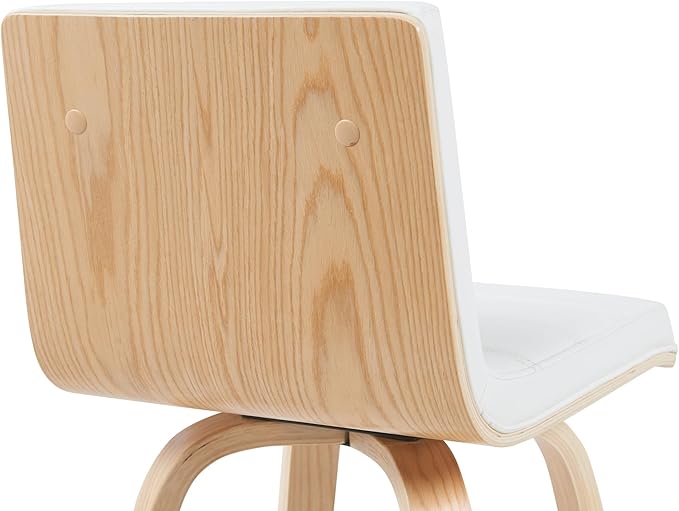 Vienna Modern Counter Height Swivel Bar Stool with White Faux Leather Seat and Patterned Oak Wood Frame Set of 3