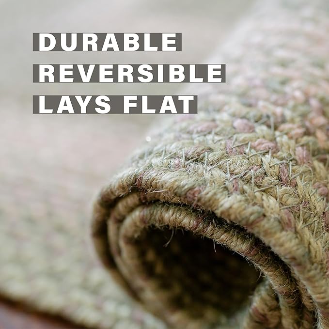 Grassland Green Small Braided Rugs, 2x3' Rectangle - Handmade with Jute, Warm Country Rustic Decor, Perfect for Bathrooms and Entryways - Durable and Easy to Clean