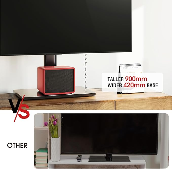 Swivel Universal TV Stand for 32-75 inch TVs with Tilt Down/Up, 8 Levels Height Adjustable Table Top TV Mount Stand with Stable Heavy Duty Tempered Glass Base, MAX VESA 600x400 mm, up to 99lbs, Black
