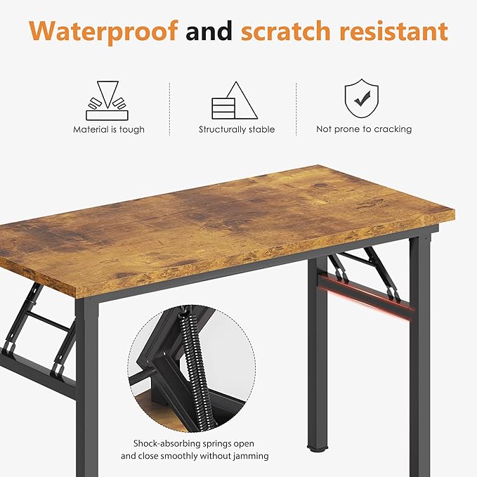 DlandHome Folding Desk - 31.5 Inch Small Computer Desk for Home Office - Folding Table Writing Table for Small Spaces - No Assembly Required - Retro