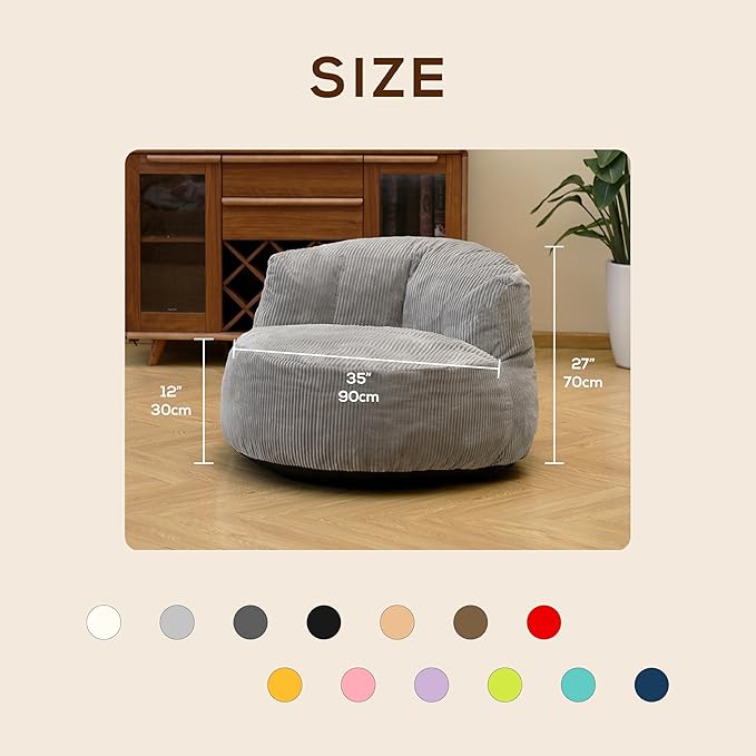N&V Large Crescent Bean Bag Chair, Adult Size Bean Bag Sack, Foam Filling, Soft Premium Corduroy Bean Bag for Living Room Bedroom Dorm and Office (Tuscany)