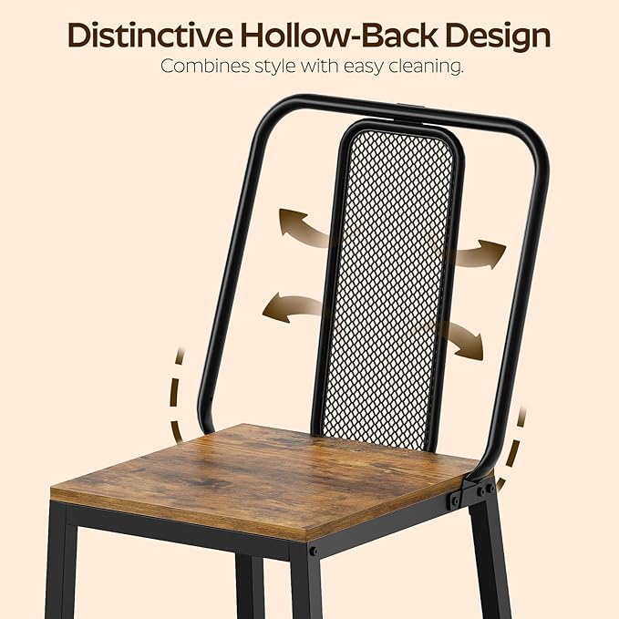 Dining Chairs Set of 4, Wooden Kitchen Chairs, Farmhouse Dining Chairs with Back Support, for Living Room, Kitchen, Rustic Brown and Black CY01L4BRN1
