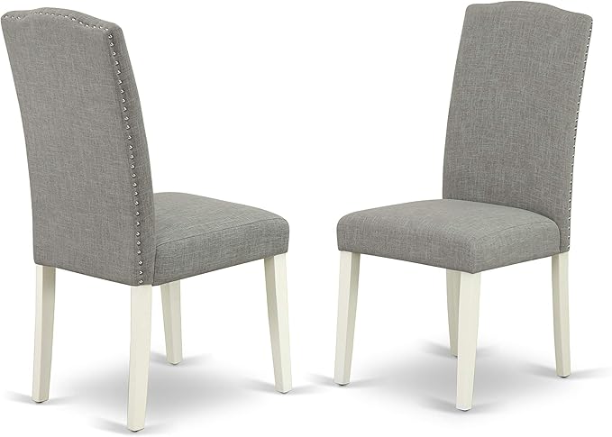 East West Furniture CAEN5-LWH-06 5 Piece Dining Room Furniture Set Includes a Rectangle Dining Table and 4 Dark Shitake Linen Fabric Upholstered Parson Chairs, 36x60 Inch, Linen White