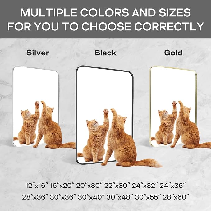 Gold Framed Bathroom Mirror, Brushed Gold Bathroom Vanity Wall Mirror, Rounded Rectangle Gold Frame Mirror, Tempered Glass, Anti-Rust, Hangs Horizontally or Vertically (24" x 32", Gold)