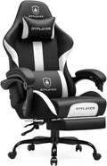 GTRACING Gaming Chair with Foot Rest & Pocket Spring Cushion, Ergonomic High Back Computer Chair with Headrest & 360°-Swivel Seat for Home Office Desk, PU Leather, White/Black