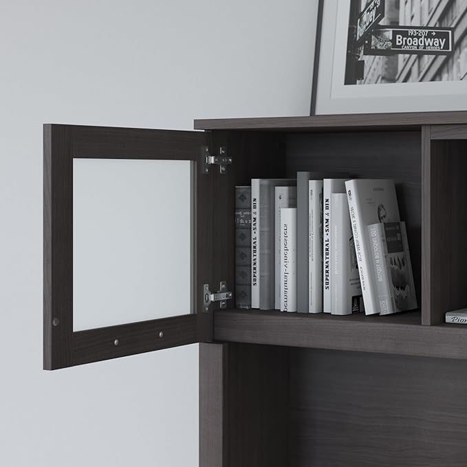 Bush Furniture Somerset 3 Position Sit to Stand L Shaped Desk with Hutch in Storm Gray | Ergonomic Height Adjustable Standing Computer/Laptop Table for Home Office