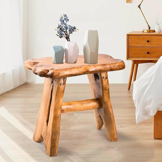 Wood Step Stool, Unique Design Live Edge Wood Stool, Freeform Natural Plant Stand for Garden, Yard, Living Room, Bedroom