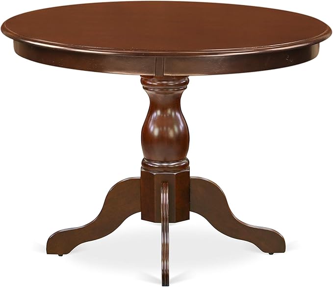East West Furniture HBDU3-MAH-C 3 Piece Dining Set Contains a Round Dining Room Table with Pedestal and 2 Linen Fabric Upholstered Kitchen Chairs, 42x42 Inch, Mahogany
