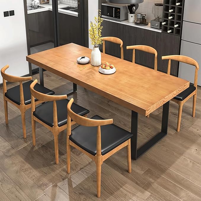 Stylish Modern Minimalist Solid Wood Dining Table with Sturdy Metal Base – Easy Assembly, Versatile Design for Dining Rooms, Living Rooms, and Offices