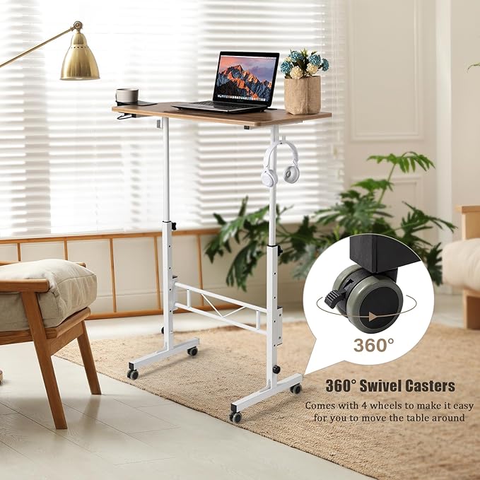 SIDUCAL Small Standing Desk Adjustable Height, Small Mobile Stand Up Desk with Wheels, Rolling Desk for Standing or Sitting, Portable Computer Desk for Walking Pad