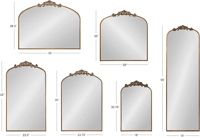 Kate and Laurel Arendahl Glam Arched Tall Panel Mirror; 24 x 42; Gold; Traditional Baroque Large Body Wall Mirror with Ornate Garland Inspired Crown