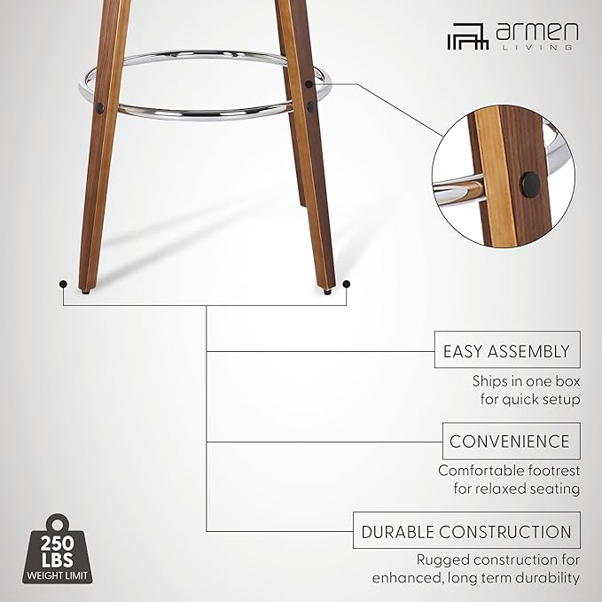 Armen Living Sonia 30" Bar Height Swivel Brown Faux Leather and Walnut Wood Bar Stool - Set of 2