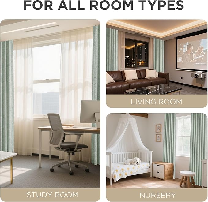 Joydeco 100% Blackout Curtains for Bedroom - Natural Linen Curtains 100" W x 120" L Long, Thermal Insulated 1 Panels Sage Green Light Blocking Drapes, Rod Pocket & Back Tabs for Living Room
