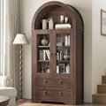 Kitchen Pantry Cabinet, Arched Bookshelf Bookcase China Pantry Storage Cabinet with Drawers Doors and Shelves,71“ Tall Food Pantry Funiture for Living Room,Dining Room (Brown)